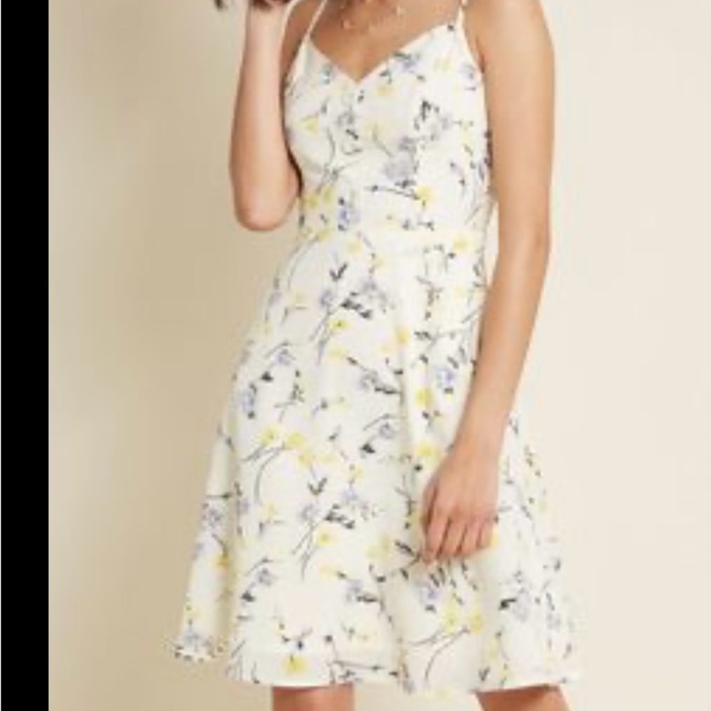 Modcloth Floral Dress Sz S Lightheartedly Cream‎ Butter Yellow Pockets Wedding